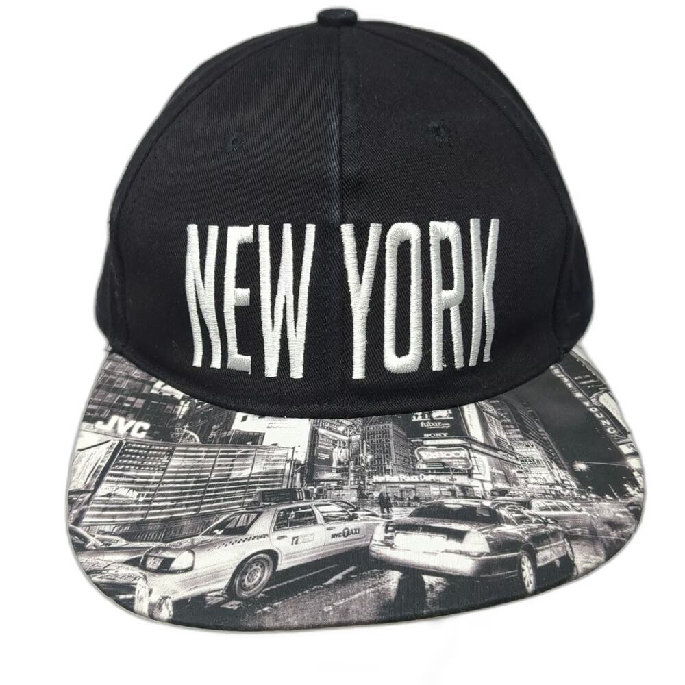 Blackjack Snapback Hat Black OSFM New York Times Square Photo Print Embroidered